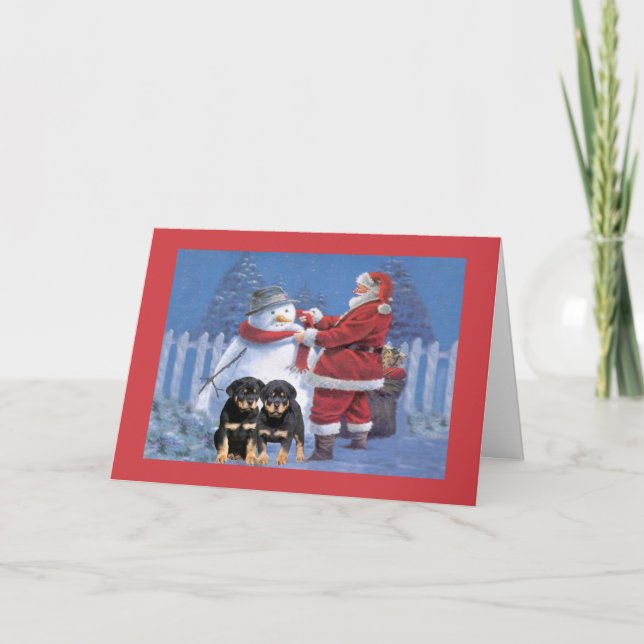 Carte de Noël de chiot de rottweiler Père Noël et (Devant)