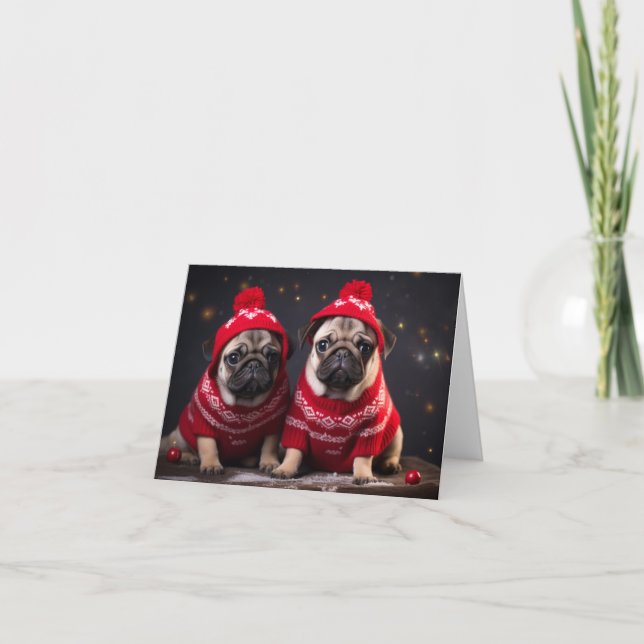 Carte de Noël de chiots Carlin (Devant)