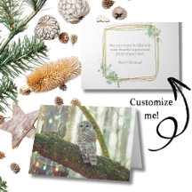 Carte de Noël de Chouette avec lumières et neige