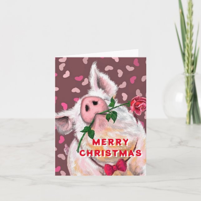 Carte de Noël de cochon amusant (Devant)
