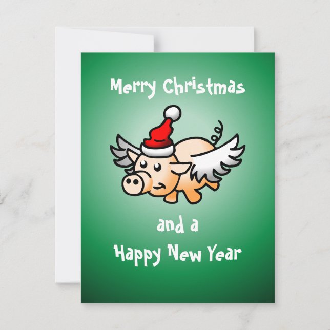 Carte de Noël de cochon volant (Devant)