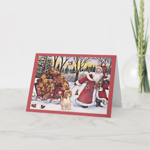 Carte de Noël de cocker Père Noël et ours 2