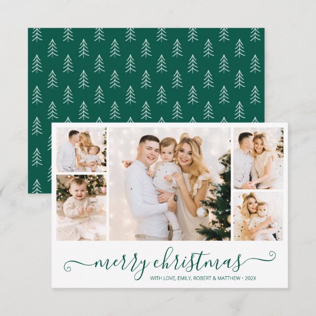Carte de Noël de collection photo Green Script 5 (Devant / Derrière)