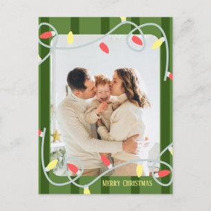 Carte de Noël de famille à rayures vertes foncées