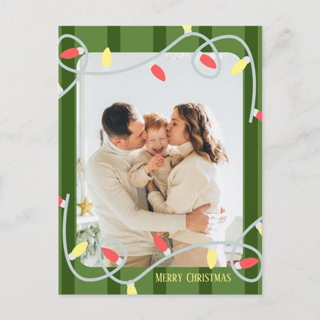 Carte de Noël de famille à rayures vertes foncées (Devant)
