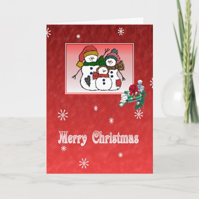Carte de Noël de famille de bonhomme de neige (Devant)