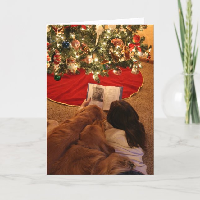 Carte de Noël de famille Golden Retriever (Devant)