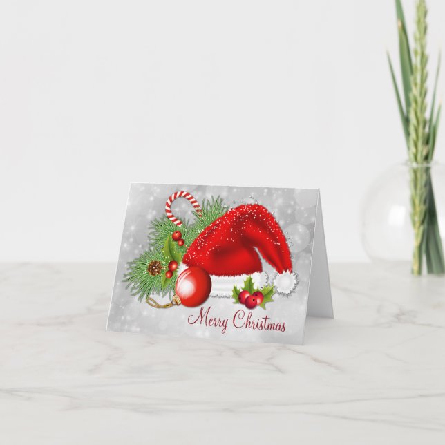 Carte de Noël de fête de casquette de Père Noël (Devant)