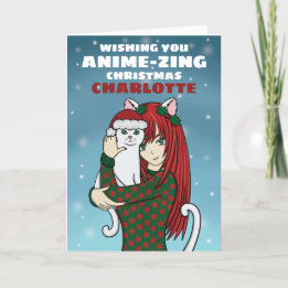 Carte de Noël de Fille Chat Anime