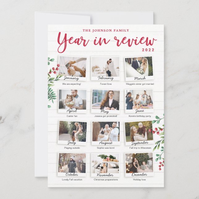 Carte de Noël de fin d'année avec photos mensuelle (Devant)