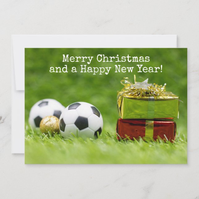 Carte de Noël de football avec boules et boîtes ca (Devant)