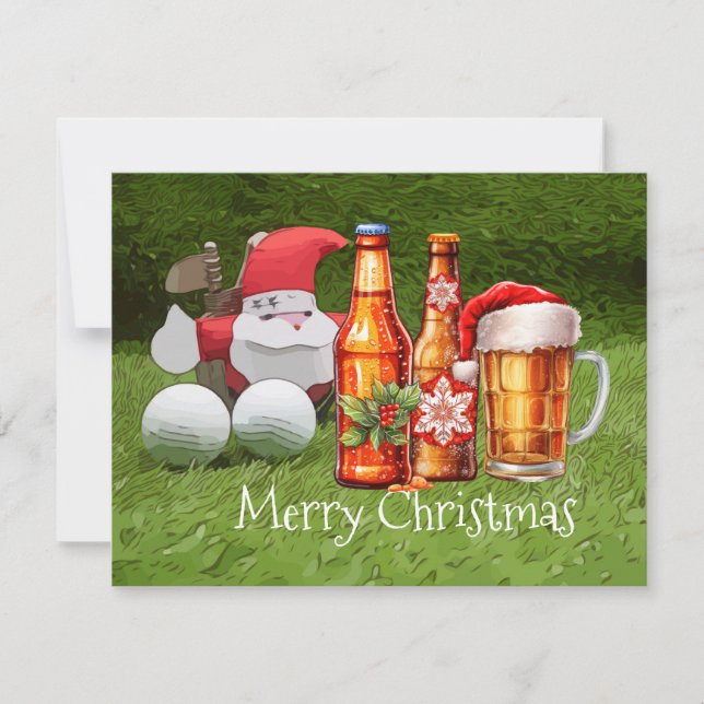 Carte de Noël de golf avec le Père Noël et la BIÈR (Devant)