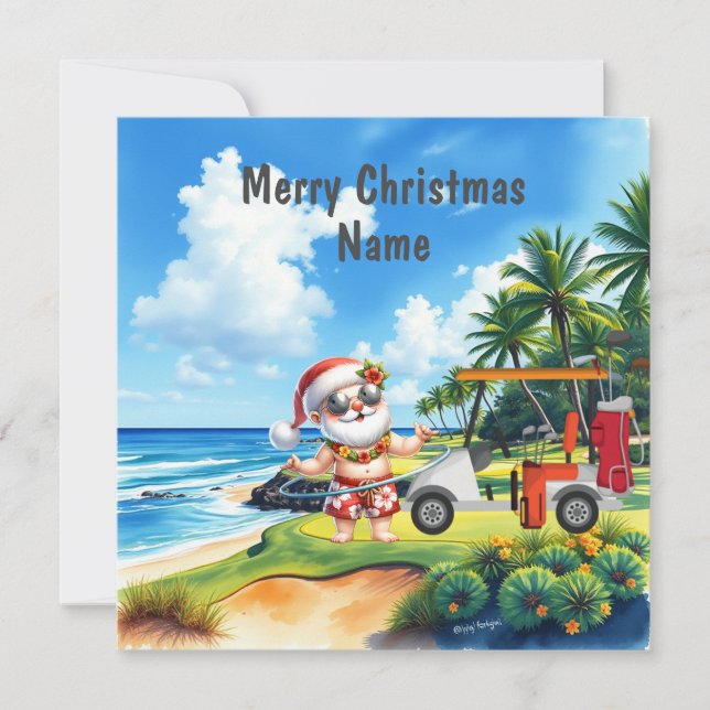 Carte de Noël de golf avec voiturette de golf et c (Devant)
