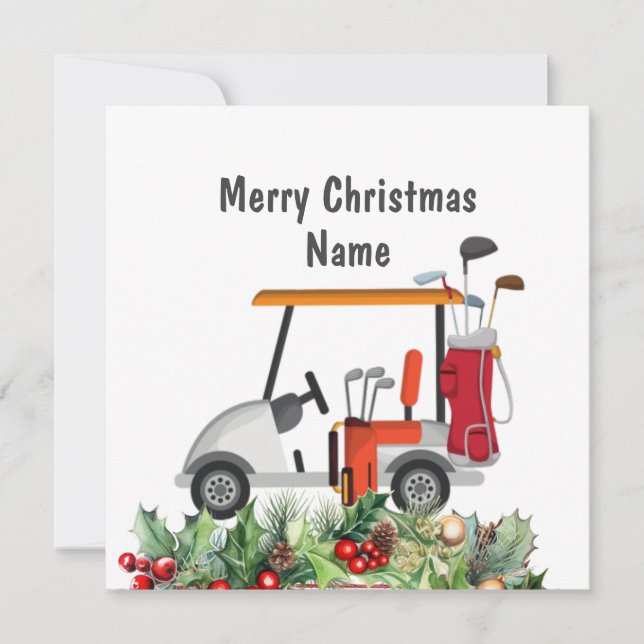 Carte de Noël de golf avec voiturette de golf et c (Devant)