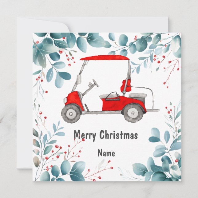Carte de Noël de golf avec voiturette de golf pour (Devant)