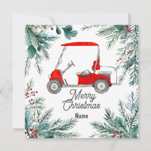 Carte de Noël de golf avec voiturette de golf pour