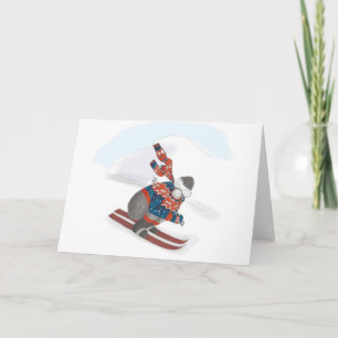 Carte de Noël de gorille faisant du ski
