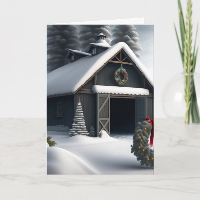 Carte de Noël de grange hivernale gris doux (Devant)