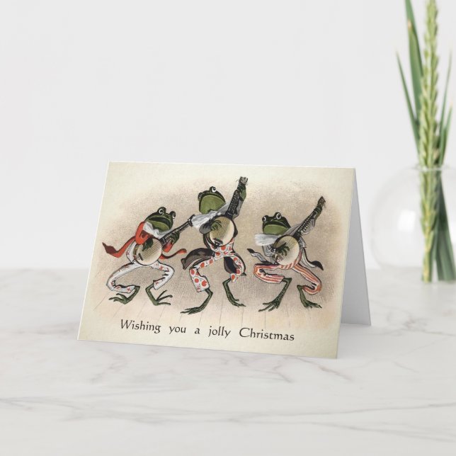 Carte de Noël de grenouilles à chant vintage (Devant)