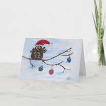 Carte de Noël de hibou de Père Noël