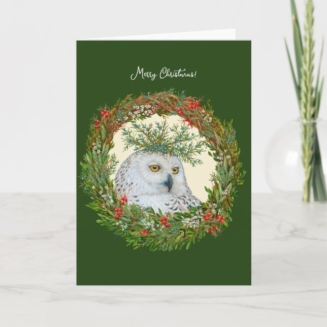 Carte de Noël de hibou neigeux (Devant)