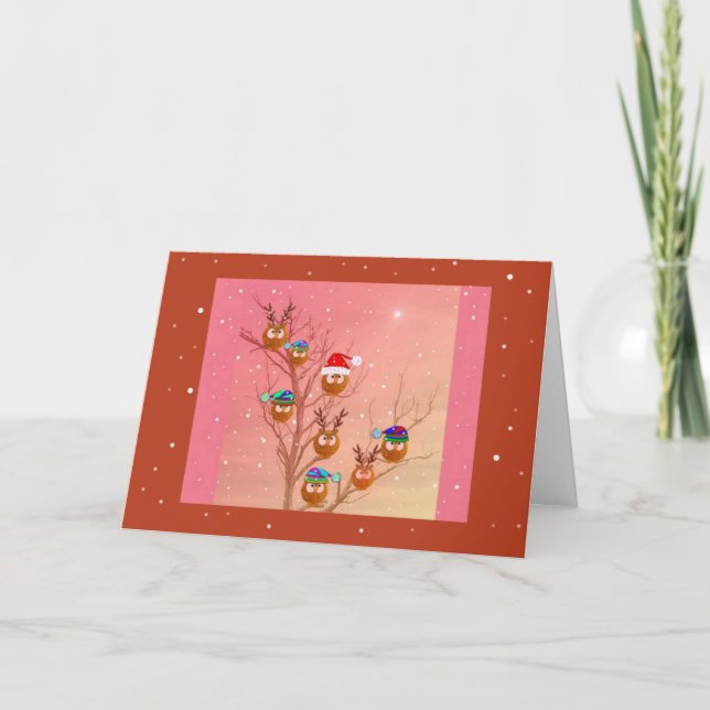 Carte de Noël de hiboux (Devant)
