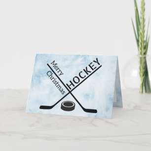 Carte de Noël de hockey - Bâton de glace bleue ron