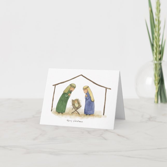 Carte de Noël de Jésus bébé avec Marie et Joseph (Devant)