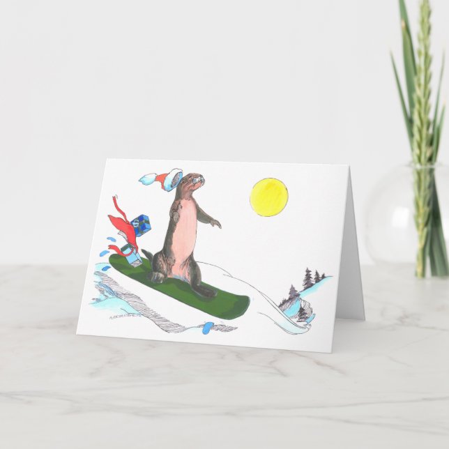 Carte de Noël de joli Otter Snowboard (Devant)
