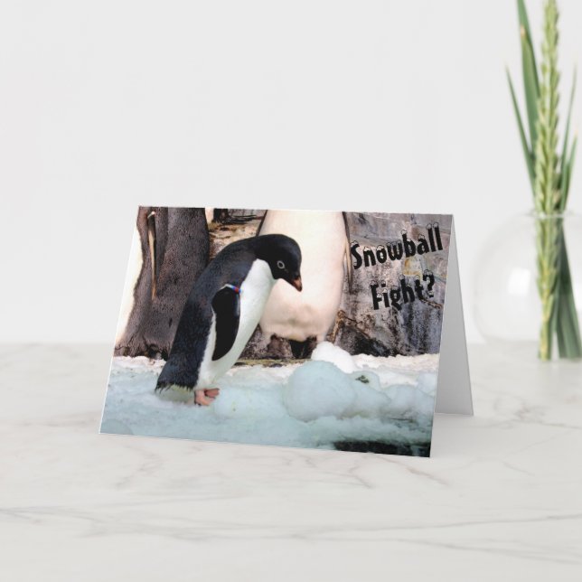 Carte de Noël de la bataille de snowball Penguin (Devant)