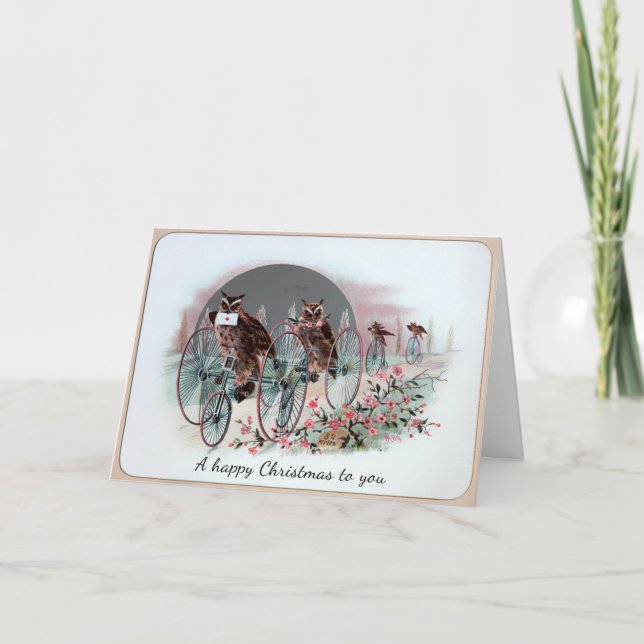 Carte de Noël de la Chouette victorienne vintage (Devant)