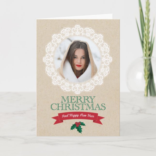 Carte de Noël de la dentelle de photo du pays (Devant)