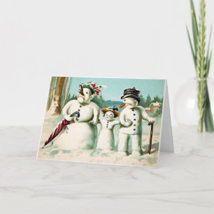 Carte de Noël de la famille des neiges victorienne