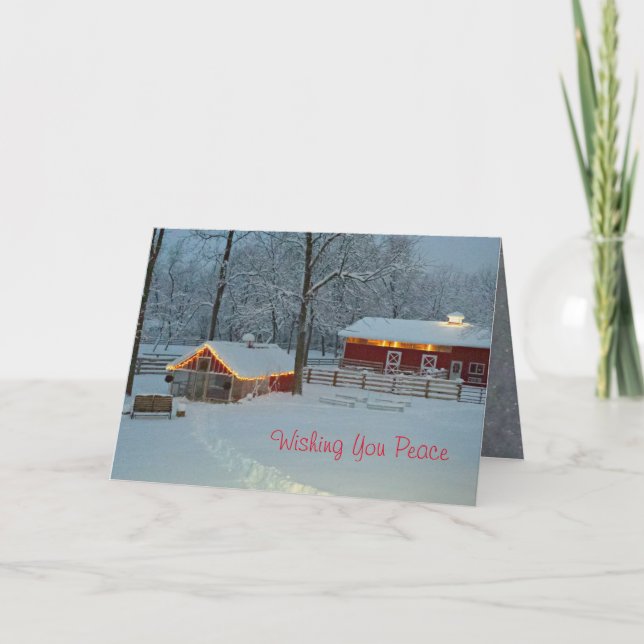 Carte de Noël de la ferme neigeuse paisible (Devant)