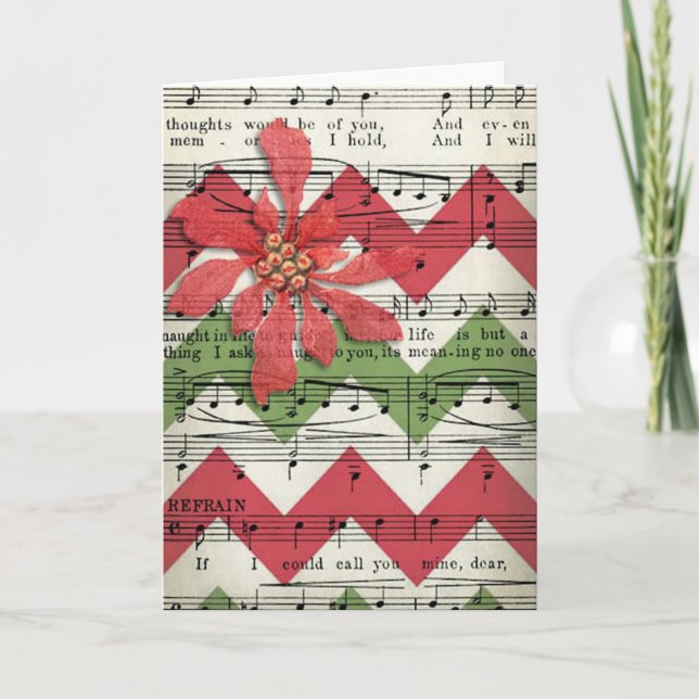 Carte de Noël de la feuille de musique rouge et ve (Devant)