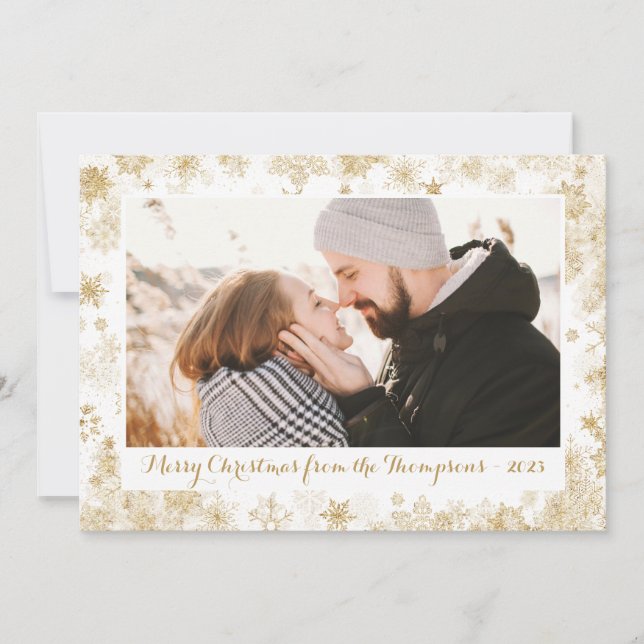 Carte de Noël de la frontière de l'or Snowflake (Devant)