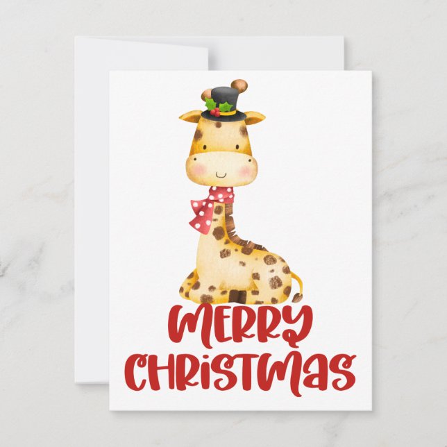 Carte de Noël de la Giraffe d'aquarelle mignonne (Devant)