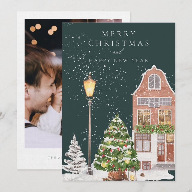 Carte de Noël de la maison d'hiver (Devant / Derrière)