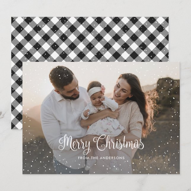 Carte de Noël de la neige en noir et blanc (Devant / Derrière)