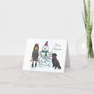 Carte de Noël de la petite fille, du bonhomme de n
