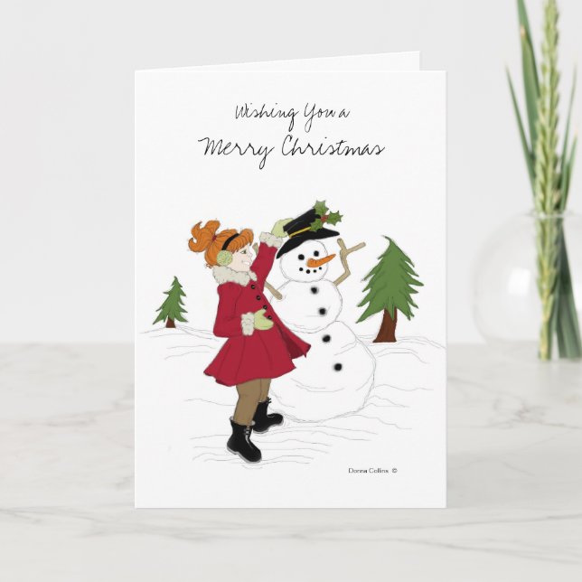 Carte de Noël de la petite fille et du neiger (Devant)