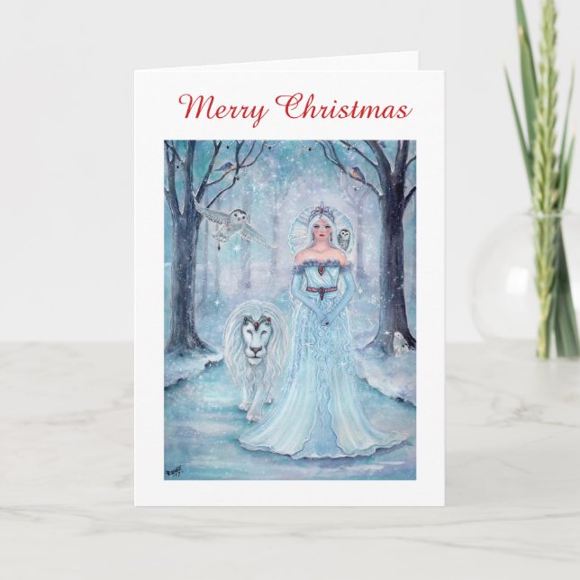 Carte de noël de la reine d'hiver et du lion de Re (Devant)
