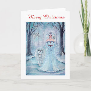 Carte de noël de la reine d'hiver et du lion de Re