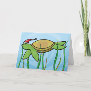 Carte de Noël de la tortue verte Kawaii