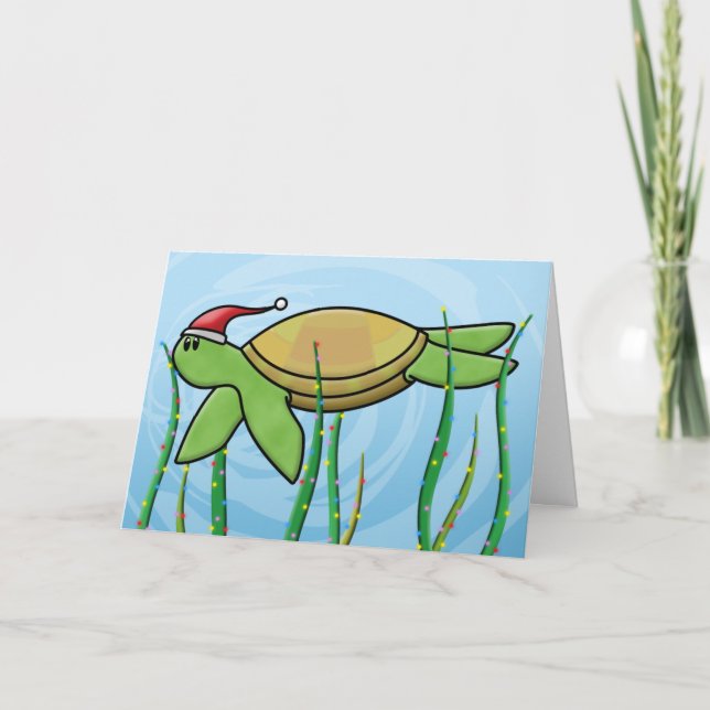 Carte de Noël de la tortue verte Kawaii (Devant)