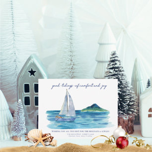 Carte de Noël de l'aquarelle côtière nautique