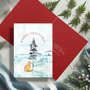 Carte de Noël de l'aquarelle mignonne Fox