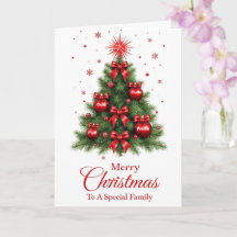 Carte de Noël de l'Arbre à Ornements Rouges – Fami