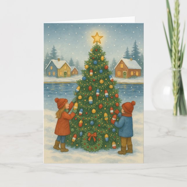 Carte de Noël de l'arbre à papier de homard (Devant)