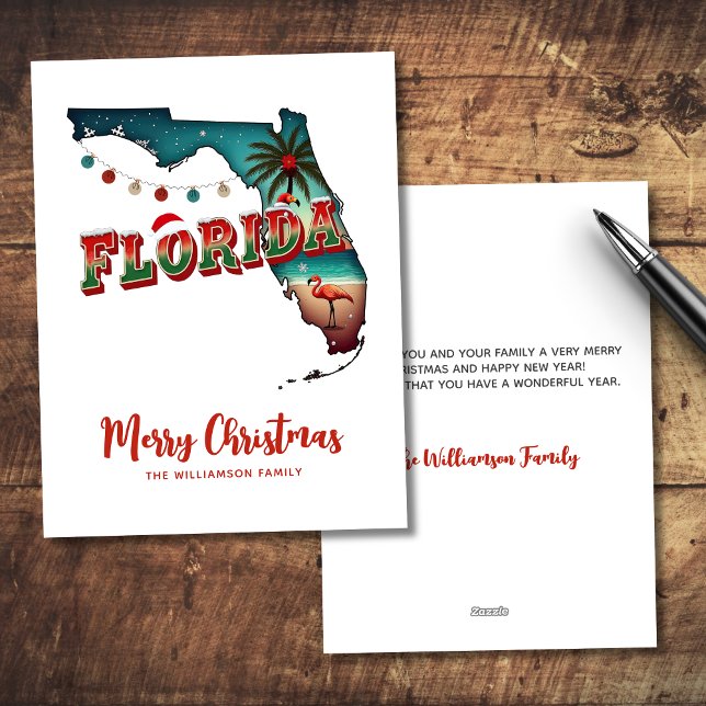 Carte de Noël de l'État de Floride (Personalize with your own text and family name via template.  Matching items available)